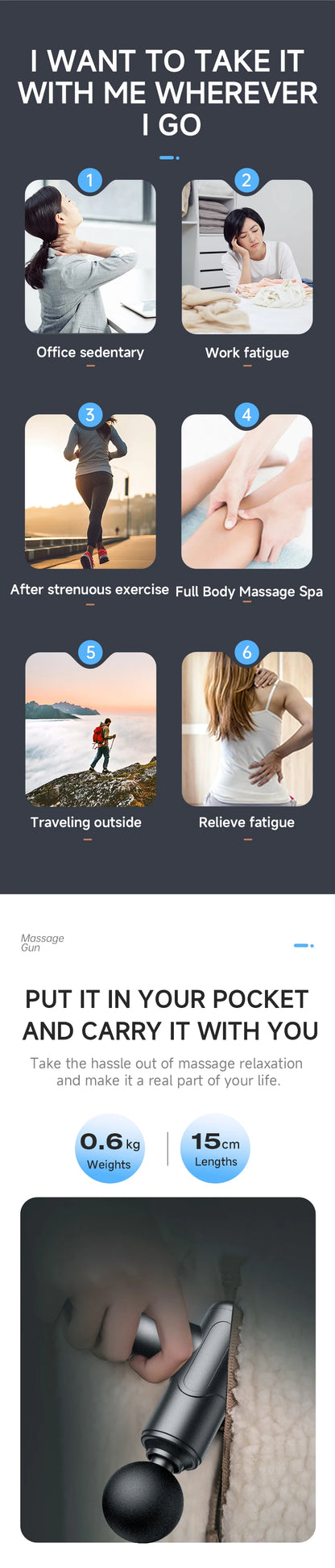 Massage Gun, Deep Tissue Massage for Athletes for Pain Relief, Percussion Massager with 6speeds 4 massge heads