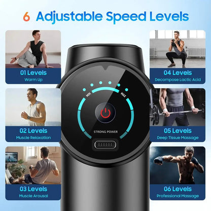 Massage Gun, Deep Tissue Massage for Athletes for Pain Relief, Percussion Massager with 6speeds 4 massge heads